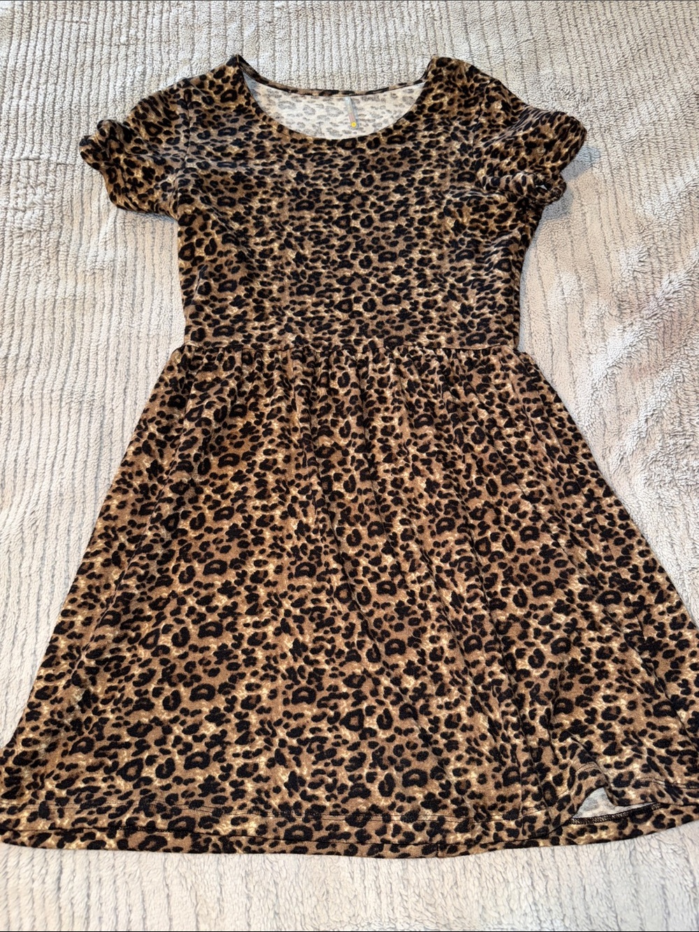 Leopard Print Short Sleeve Casual Dress - Brown/Black